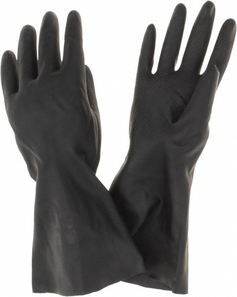 Chemical Resistant Gloves: AlphaTEC&trade; 29-865, Size Medium, 17.0000 mil, Neoprene-Coated, Neoprene, Unsupported - Black, 13" OAL, Sandpatch Grip, Pair, ANSI Abrasion 3, FDA Approved