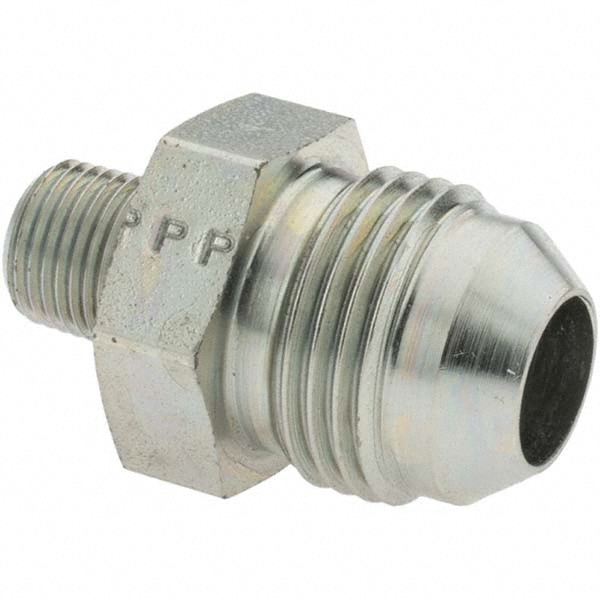 Steel Flared Tube Straight Thread Connector: 1/2" Tube OD, 1/8-27 Thread, 37 ° Flared Angle