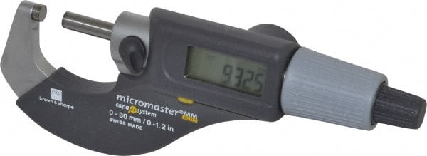 TESA Brown & Sharpe 599-100 Electronic Outside Micrometer: 1.2" Max, Carbide Tipped Measuring Face 
