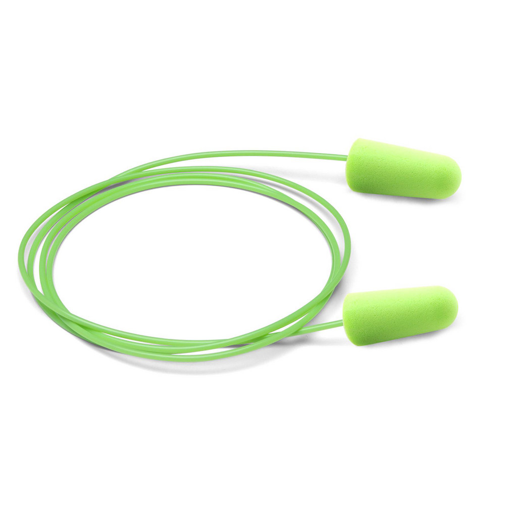 Earplugs: 33 dB, Foam, Bullet, Roll Down, Corded,  n-Metal Detectable - Green, 100 Pairs per Pack, Disposable