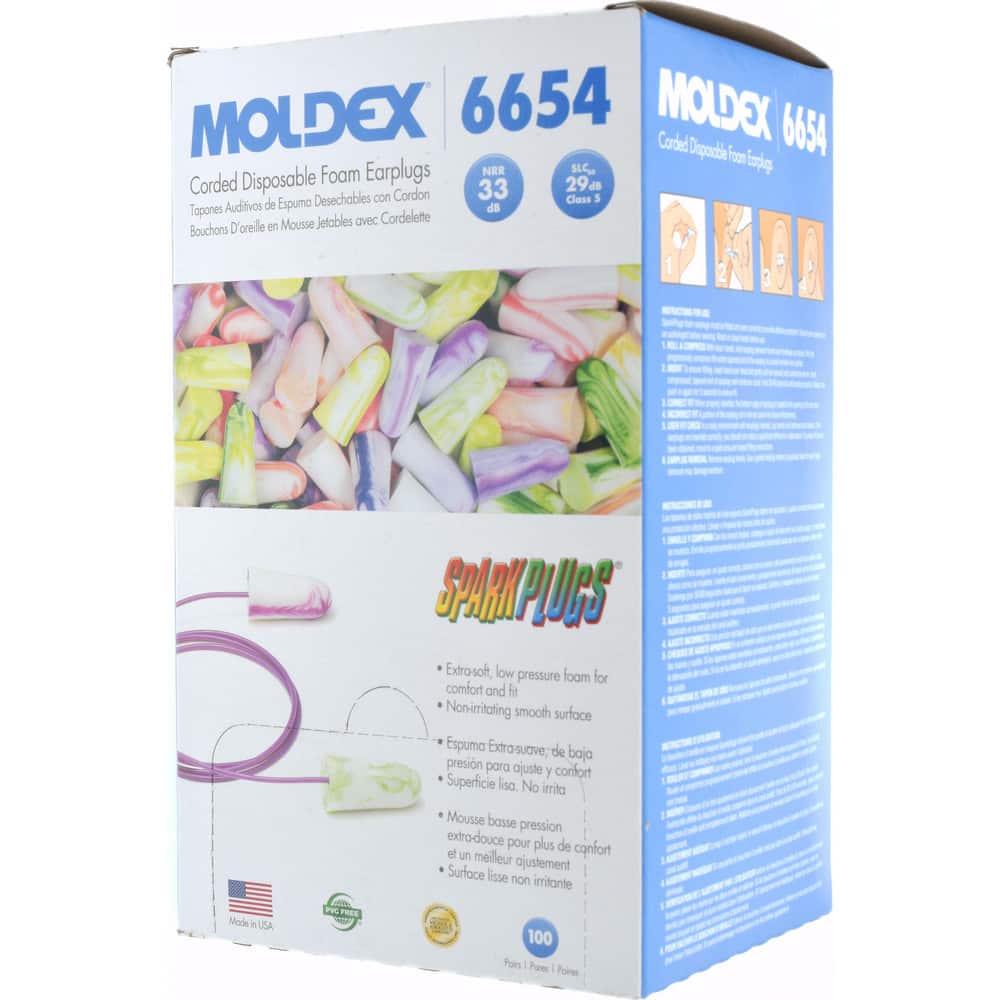 Moldex 6654 Earplug: Non-PVC Foam, Bullet, Roll Down, Corded 