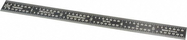 Steel Rule: 6" OAL, 5R Graduation, Flexible, 1/2" OAW - Black, Black Chrome-Plated, 1/100, 1/32 & 1/64" Graduation