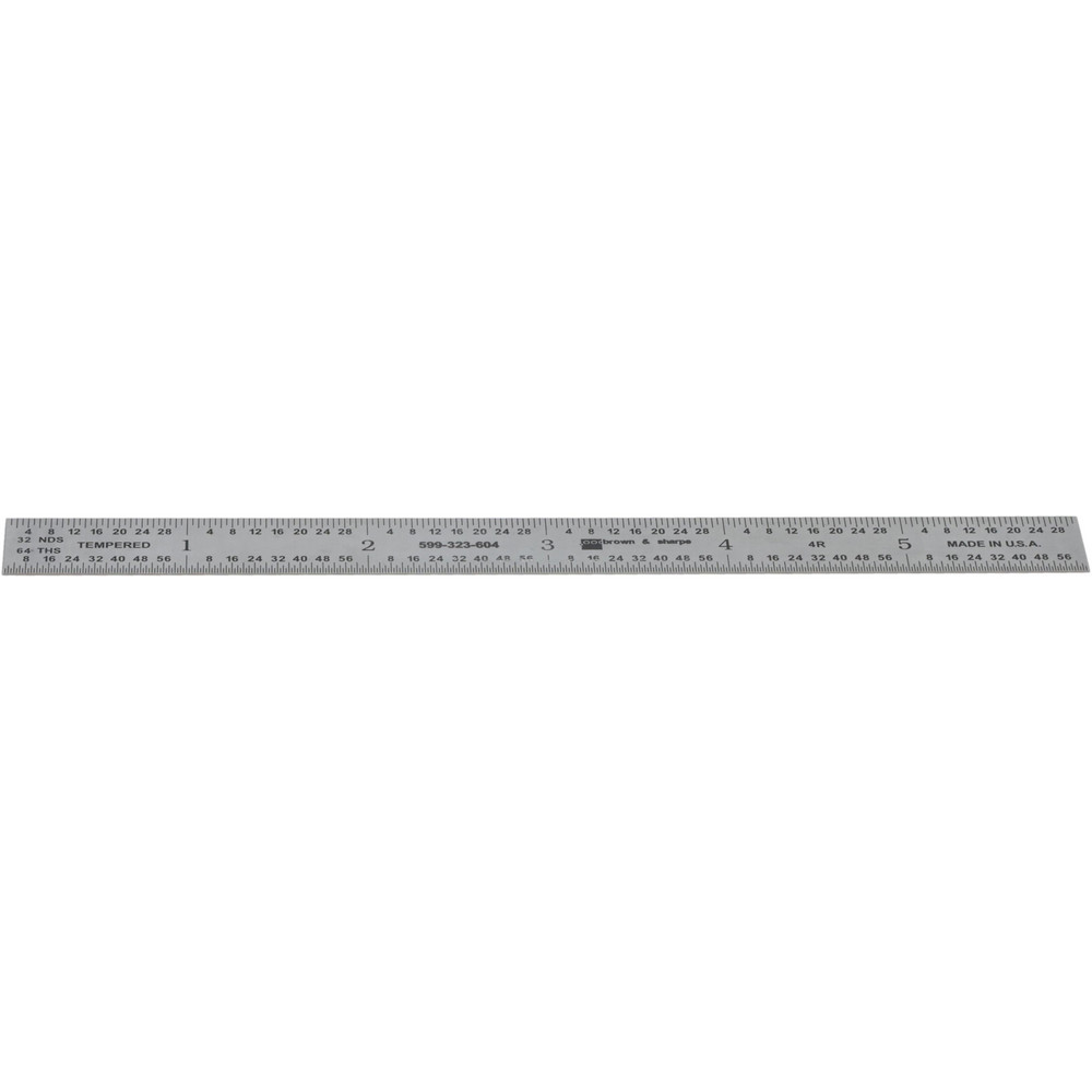 Steel Rule: 6" OAL, 4R Graduation, Flexible, 1/2" OAW - Silver, Satin Chrome-Plated, 1/16, 1/32, 1/64 & 1/8" Graduation