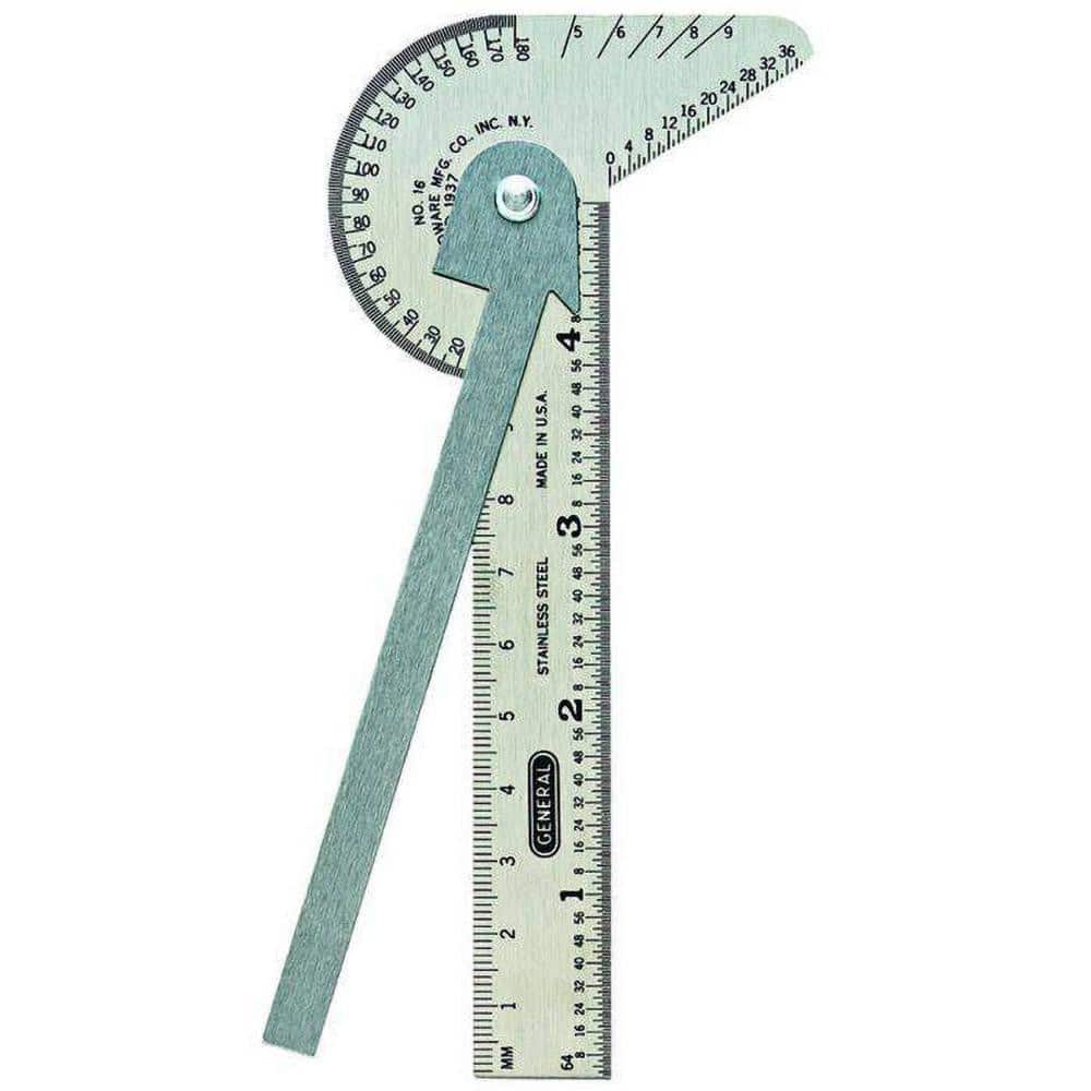 4 Inch Long Blade, 1/64 Inch Graduation, 180° Max Measurement, Bevel Protractor