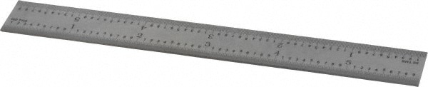Steel Rule: 6" OAL, 16R Graduation, Rigid, 3/4" OAW