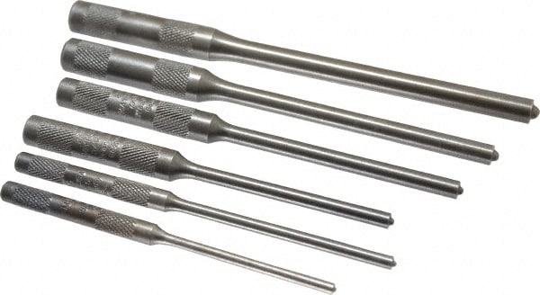 Roll Pin Punch Set: 6 Pc, 0.125 to 0.3125"