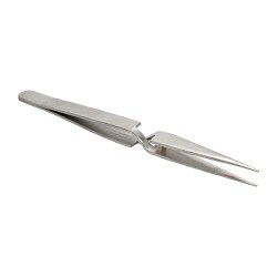 Assembly Tweezer: Stainless Steel, Short Style with Sharp Point Tip, 4-3/4" OAL