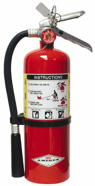 Fire Extinguisher: Class ABC, Dry Chemical, 7.25" Dia, 5 lb Capacity - 195 psi, Rechargeable, Wall Mount, Steel, 18' Max, 14 sec Max