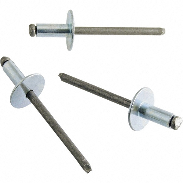 Open End Blind Rivet: Size 4, Large Flange Head, Steel Body, Steel Mandrel