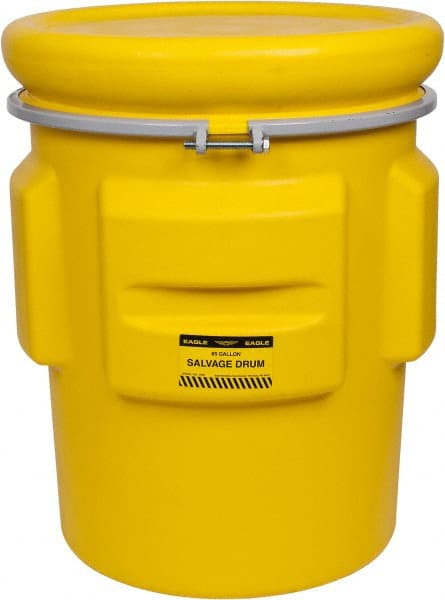 65 Gallon Capacity, Metal Band with Bolt Closure, Yellow Salvage Drum