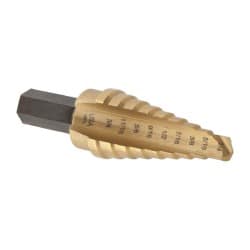 Irwin 15103ZR Step Drill Bits: 1/4" to 3/4" Hole Dia, 3/8" Shank Dia, High Speed Steel, 9 Hole Sizes 