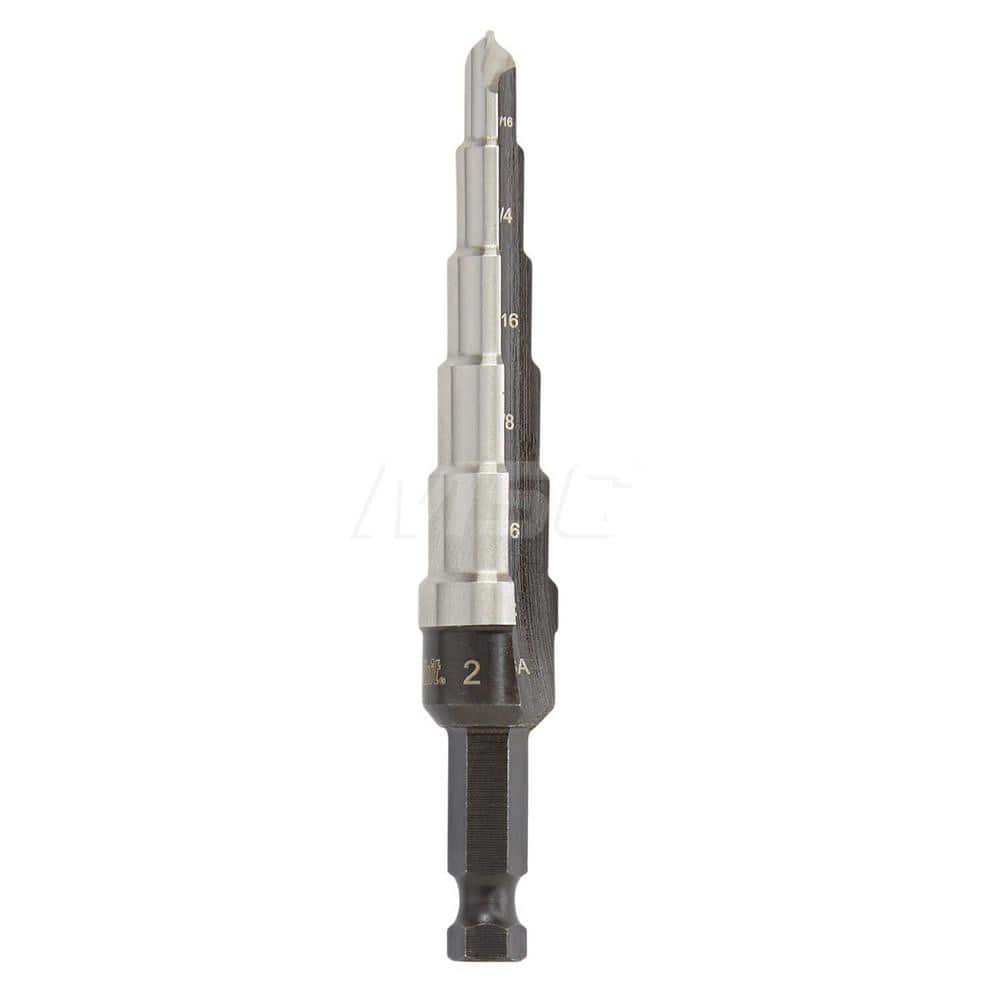 Irwin 10232 Step Drill Bits: 3/16" to 1/2" Hole Dia, 1/4" Shank Dia, Cobalt, 6 Hole Sizes 