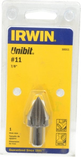 Irwin 10311ZR Step Drill Bits: 7/8" to 7/8" Hole Dia, 3/8" Shank Dia, High Speed Steel, 1 Hole Sizes 