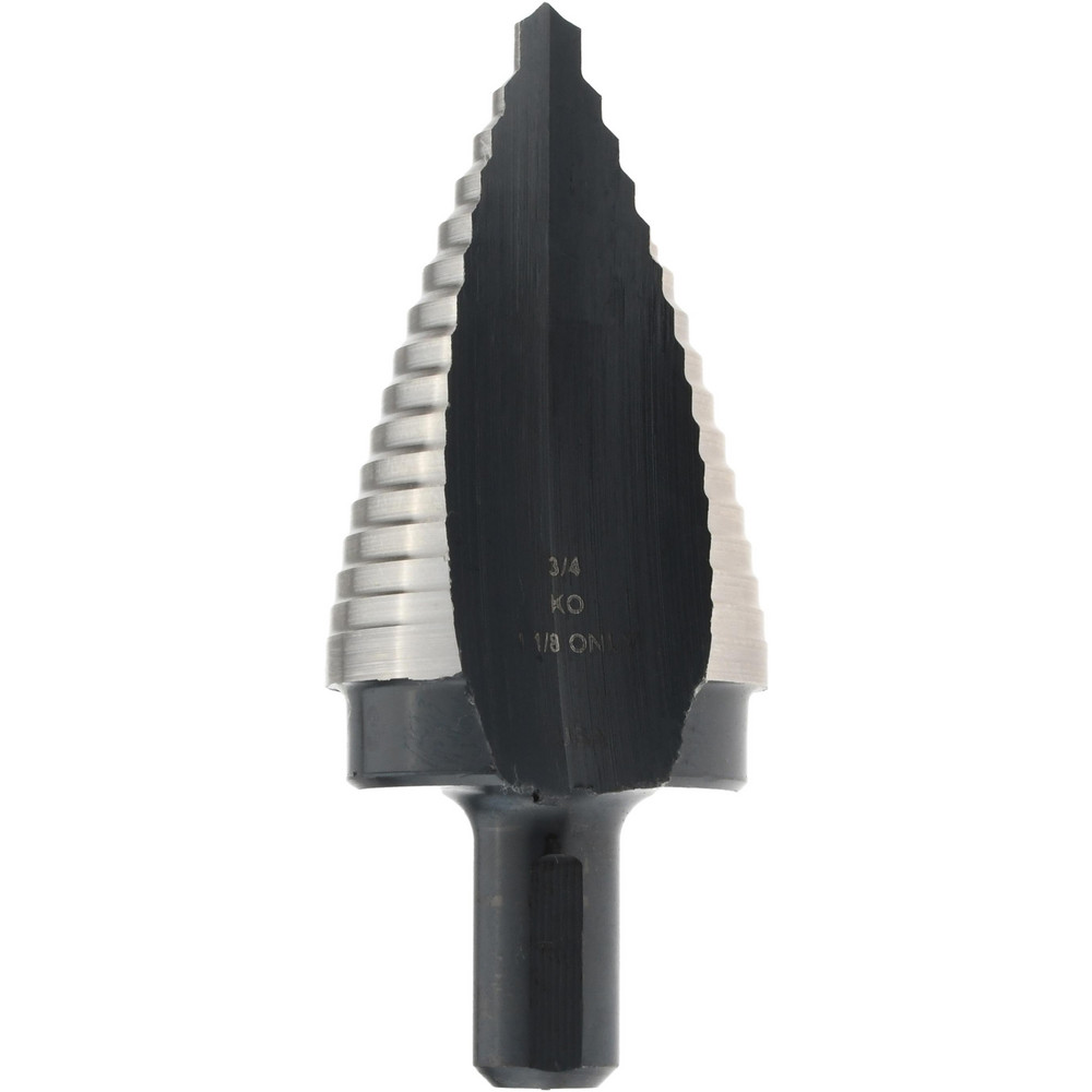 Step Drill Bit: 1-1/8" Min, 1-1/8" Max, 7/16" Shank Dia, High-Speed Steel, 1 Hole Sizes - Bright/Uncoated Finish, Hex Shank