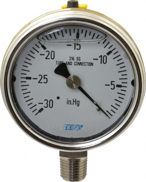 Wika 9831784 Pressure Gauge: 2-1/2" Dial, 0 to 30 psi, 1/4" Thread, NPT, Lower Mount Image