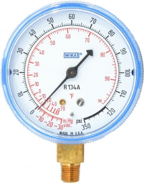Pressure Gauge: 2-1/2" Dial, 0 to 120 psi, 1/8" Thread, NPT, Lower Mount