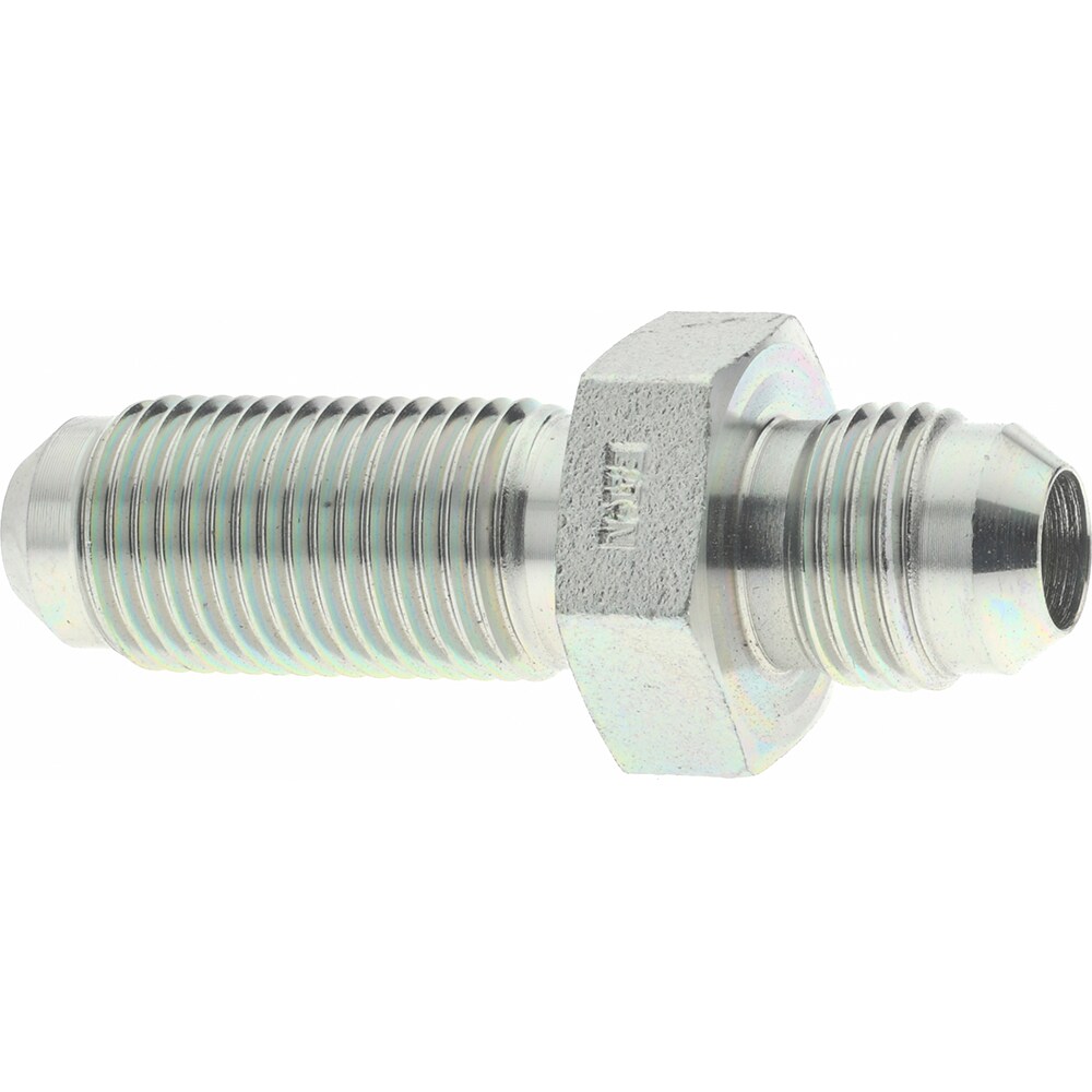 Steel Flared Tube Bulkhead Union: 3/8" Tube OD, 9/16-18 Thread, 37 ° Flared Angle