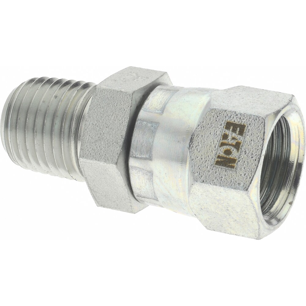 Steel Flared Tube Female JIC 37 ° & Swivel to Male Pipe Adapter: 3/8" Tube OD, 1/4 Thread, 37 ° Flared Angle