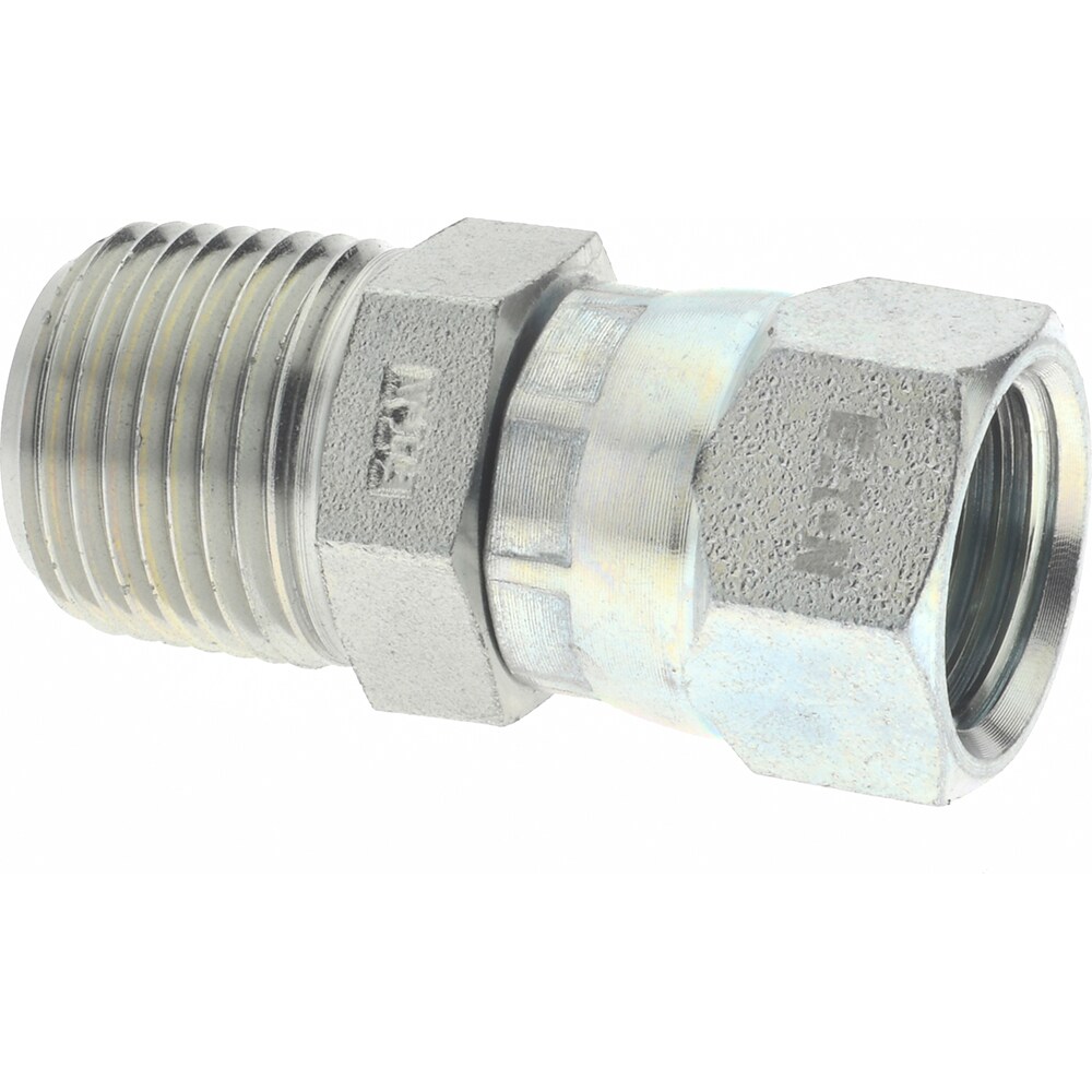 Steel Flared Tube Female JIC 37 ° & Swivel to Male Pipe Adapter: 3/8" Tube OD, 3/8 Thread, 37 ° Flared Angle