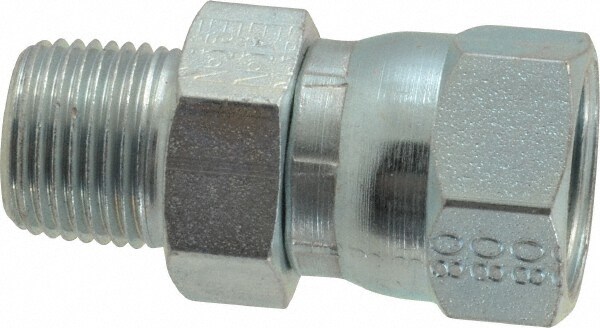 Steel Flared Tube Female JIC 37 ° & Swivel to Male Pipe Adapter: 1/2" Tube OD, 3/8 Thread, 37 ° Flared Angle