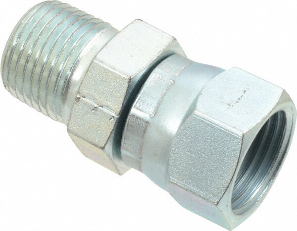 Steel Flared Tube Female JIC 37 ° & Swivel to Male Pipe Adapter: 5/8" Tube OD, 1/2 Thread, 37 ° Flared Angle