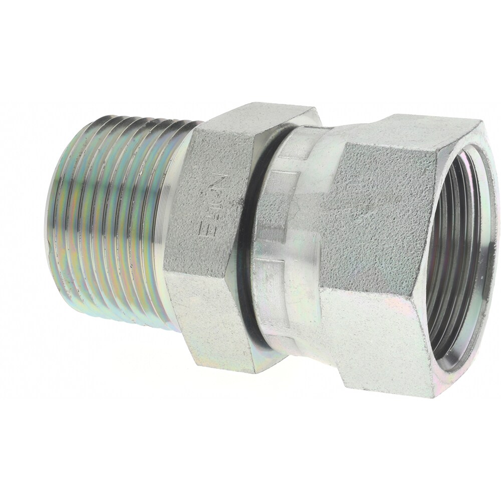Steel Flared Tube Female JIC 37 ° & Swivel to Male Pipe Adapter: 1" Tube OD, 1 Thread, 37 ° Flared Angle