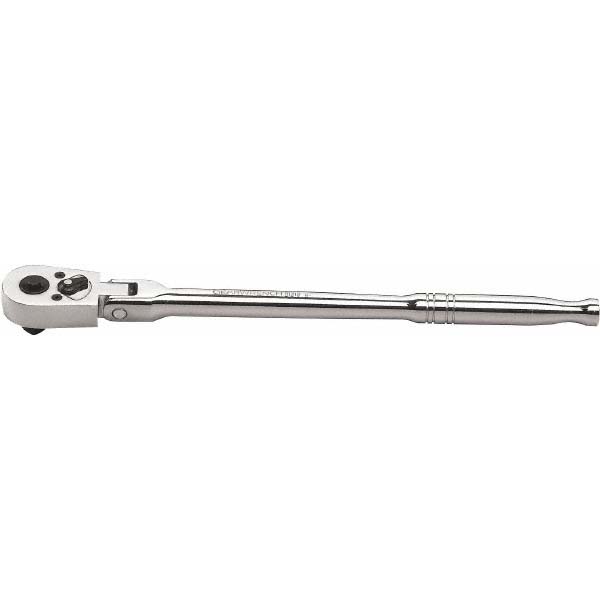 Ratchet: 3/8" Drive, Thumbwheel Head - 10-1/8" OAL, 36 Gear Teeth, Flexible Head, Chrome-Plated