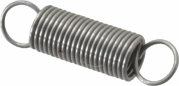 Extension Spring: 3/16" OD, 2.16 lb Max Load, 1.43" Extended Length, 0.02" Wire Dia - 2.28 lb/in Spring Rate