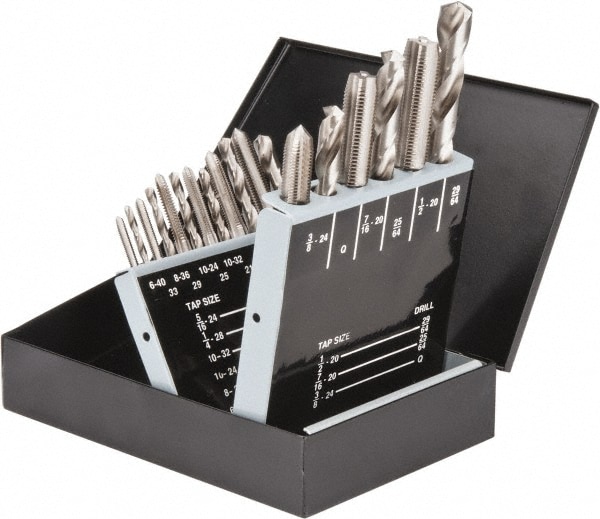 Value Collection - Tap & Drill Set: #6-40 to 1/2-20 Taps, 25/64 to 29/ ...