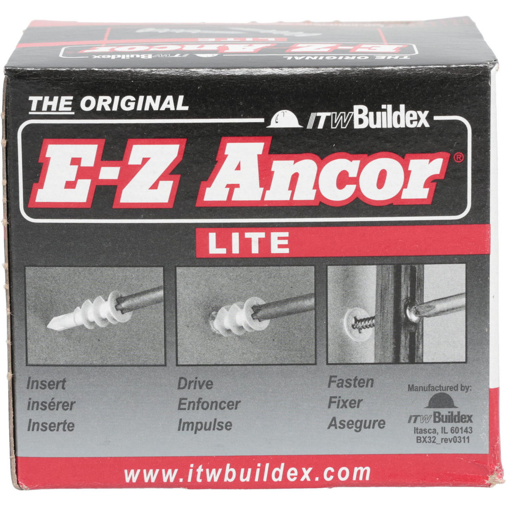 3/8" Diam x 1-5/16" OAL, #6 Screw, Nylon Self Drilling Drywall & Hollow Wall Anchor
