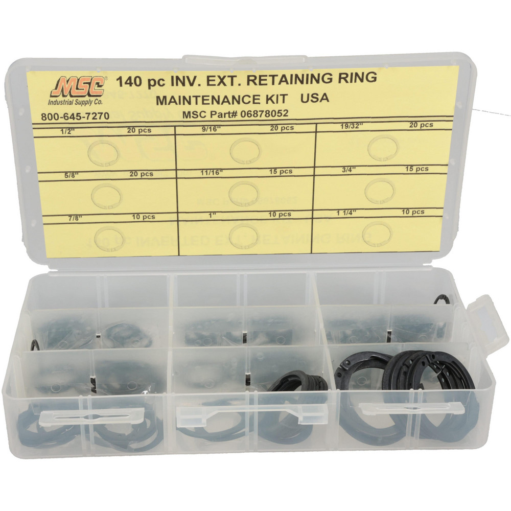 140 Piece, 1/2 to 1-1/4", SpRing Assortment Steel, Snap External Retaining Ring Assortment