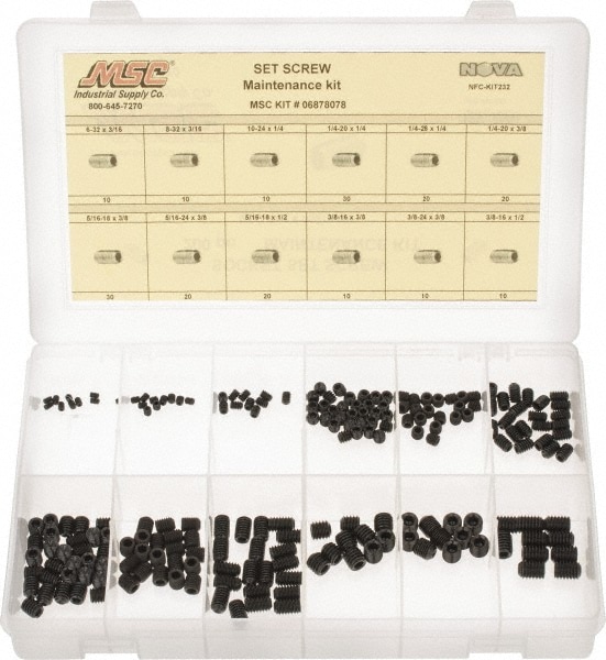 Value Collection NFC-KIT232 200 Piece, #6-32 to 3/8-24, Steel Set Screw Assortment Image