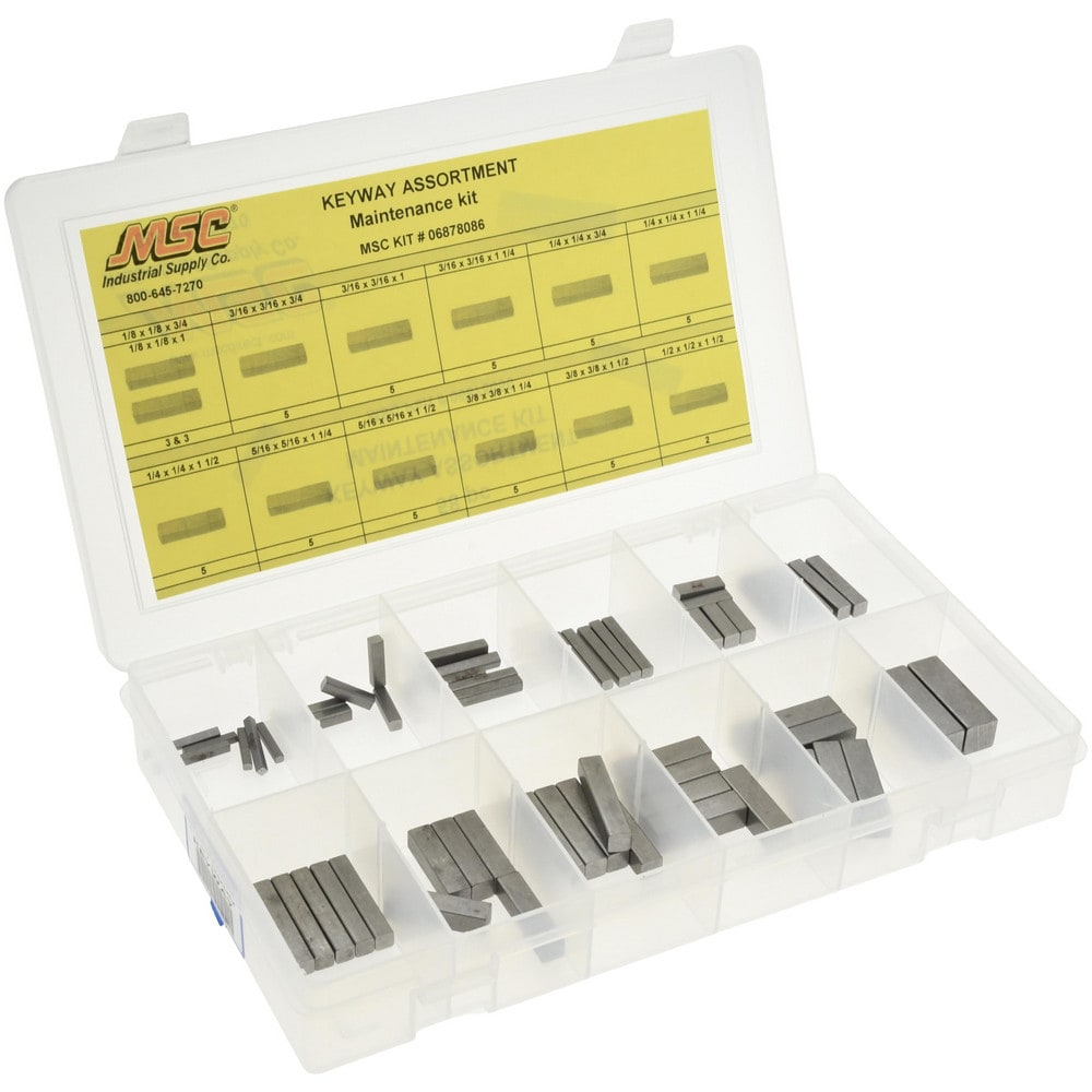 Key & Keyway Assortments; Assortment Type: Keyway Maintenance Kit ; Includes: Assorted Keyways, Compartmented Storage Case ; Number Of Pieces: 58 ; Maximum Size: 1/2 x 1/2 ; UNSPSC Code: 31163208