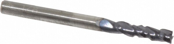 Corner Radius End Mill: 1/8" Dia, 1/2" LOC, 0.01" Radius, 3 Flutes, Solid Carbide