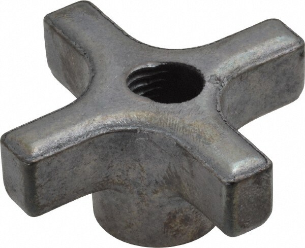 2" Diam, 3/8-16 Thread, 1" High, Cast Steel, Cadmium Plated, Quick Acting Hand Knob