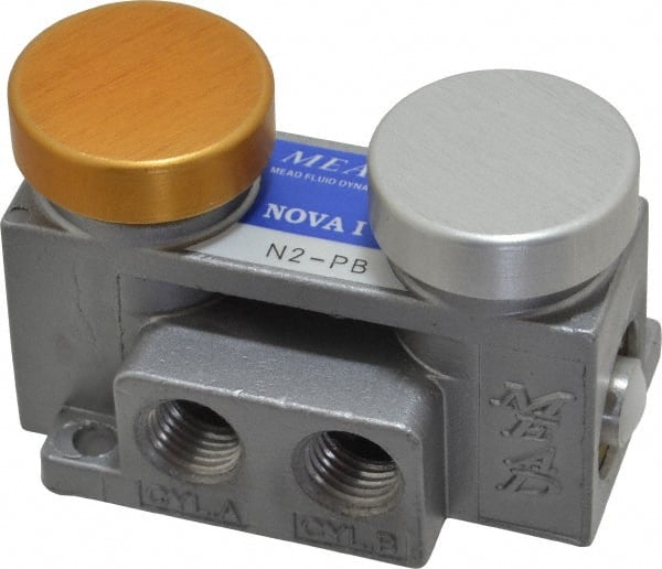 Mead N2-PB Push Button Air Valve: Double Button Actuator, 2 Position, 1/4" Inlet, 1/4" Outlet 