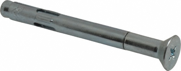 Concrete Sleeve Anchor: 3/8" Dia, 4" OAL, 1-1/2" Min Embedment - 3/8" Drill, Steel, Flat Head, Phillips Drive