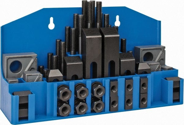 TE-CO 20402PL 52 Piece Fixturing Step Block & Clamp Set with 1" Step Block, 5/8" T-Slot, 1/2-13 Stud Thread 