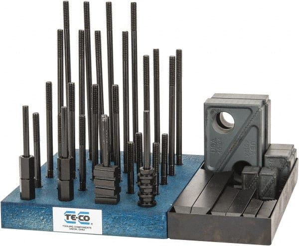 TE-CO 20201 50 Piece Fixturing Step Block & Clamp Set with 1" Step Block, 3/8" T-Slot, 5/16-18 Stud Thread 