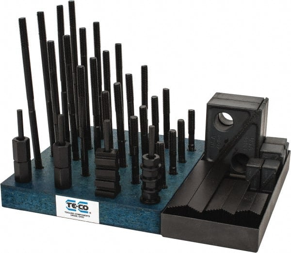 TE-CO 20203 50 Piece Fixturing Step Block & Clamp Set with 1" Step Block, 1/2" T-Slot, 3/8-16 Stud Thread 