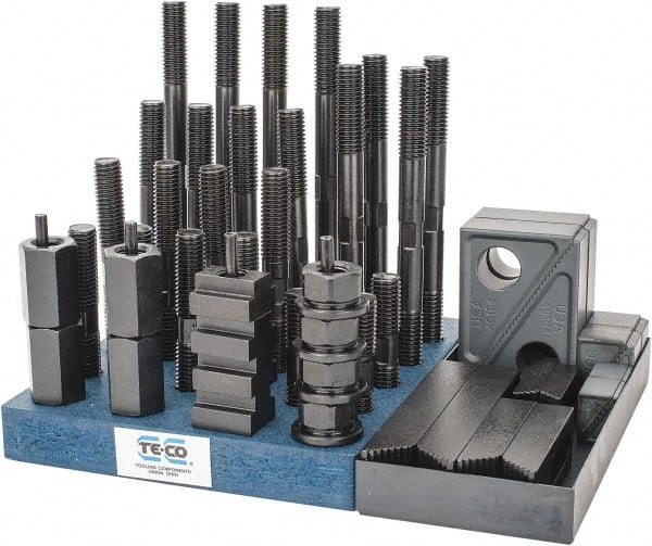 TE-CO 20208 50 Piece Fixturing Step Block & Clamp Set with 1" Step Block, 11/16" T-Slot, 5/8-11 Stud Thread 