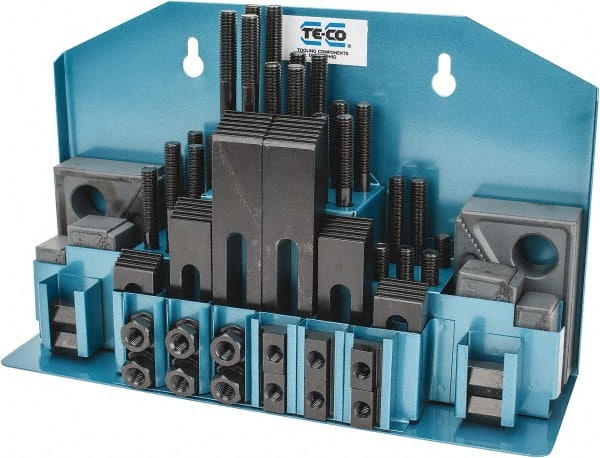 TE-CO 68001 52 Piece Fixturing Step Block & Clamp Set with 25mm Step Block, 12mm T-Slot, M10x1.5 Stud Thread 