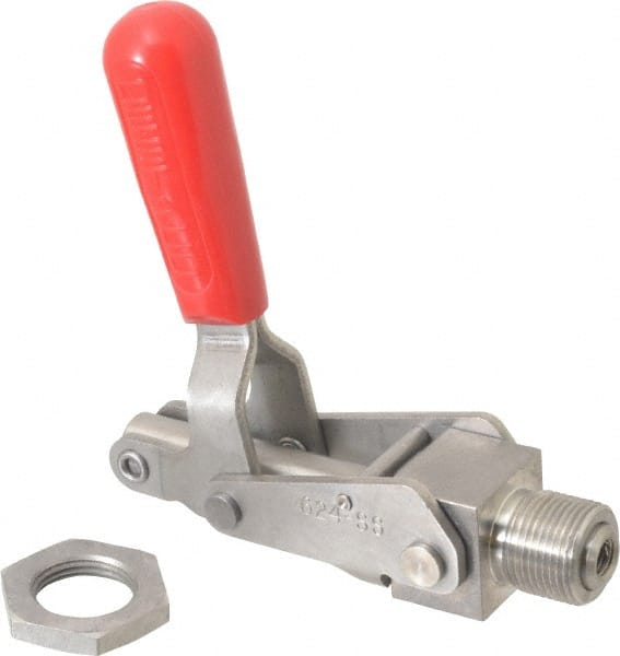 De-Sta-Co 624-SS Standard Straight Line Action Clamp: 700 lb Load Capacity, 2.63" Plunger Travel, Mounting Plate Base, Stainless Steel 