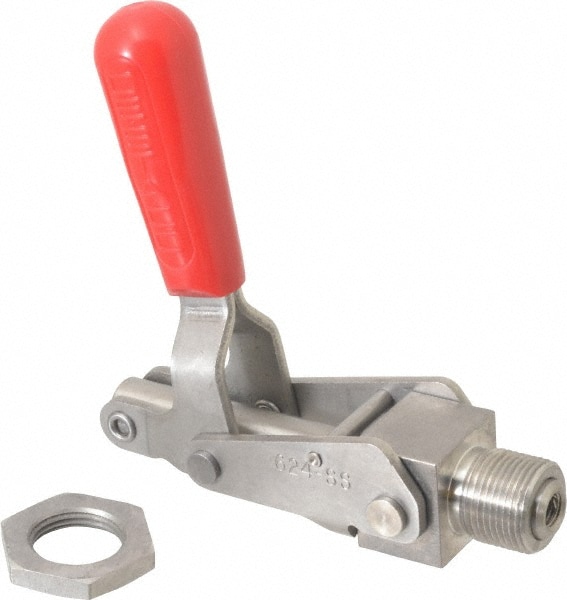 Standard Straight Line Action Clamp: 700 lb Load Capacity, 2.63" Plunger Travel, Mounting Plate Base, Stainless Steel