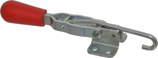 Pull-Action Latch Clamp: Horizontal, 200 lb, J-Hook, Flanged Base