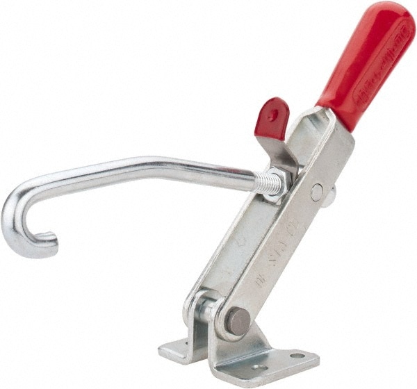 Pull-Action Latch Clamp: Horizontal, 375 lb, J-Hook, Flanged Base