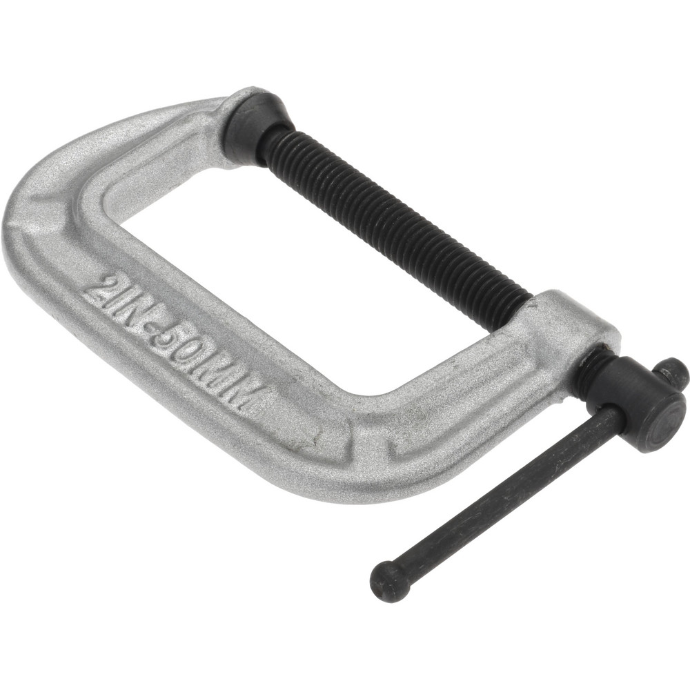 C-Clamp: 2" Max Opening, 1-1/8" Throat Depth, Light-Duty, Cast Iron Body, Malleable Iron Anvil - 400 lb Load Capacity
