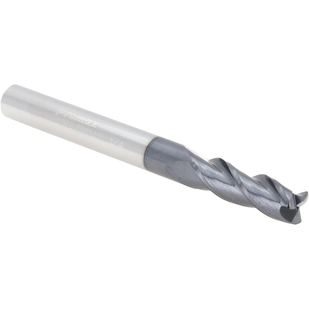 Corner Radius End Mill: 1/4" Dia, 3/4" LOC, 0.0200" Radius, 3 Flute, Solid Carbide