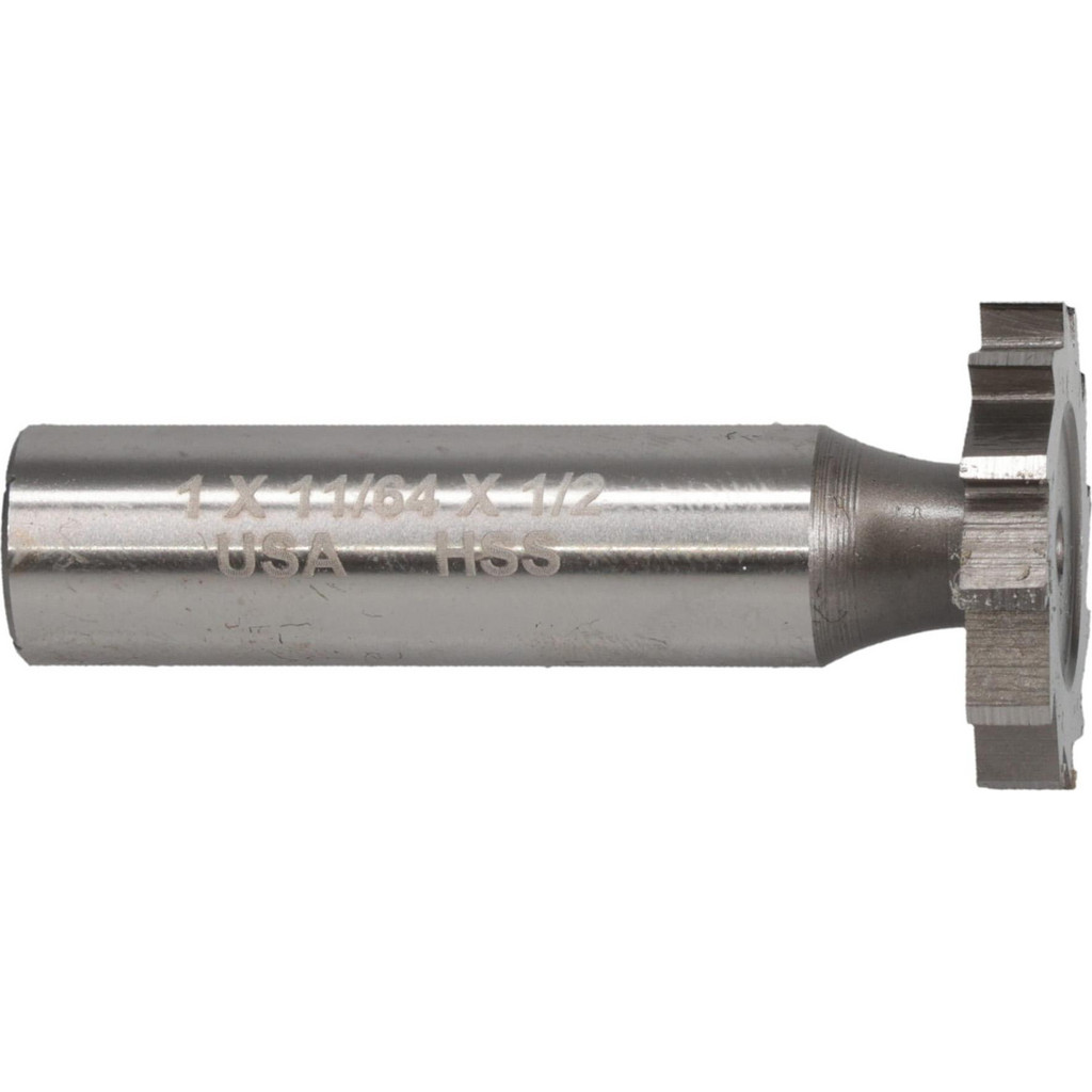 Made in USA | Value Collection Woodruff Keyseat Cutter: 1" Cut Dia, 11/64" Cut Width, 1/2" Shank Dia, Straight Tooth - 2-3/16" OAL, 16 Tooth, High