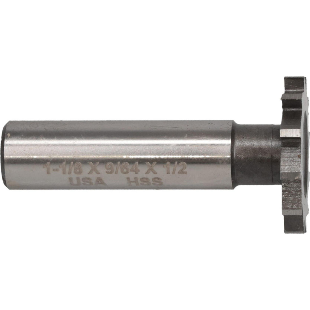 Made in USA | Value Collection Woodruff Keyseat Cutter: 1-1/8" Cut Dia, 9/64" Cut Width, 1/2" Shank Dia, Straight Tooth - 2-3/16" OAL, 16 Tooth, High